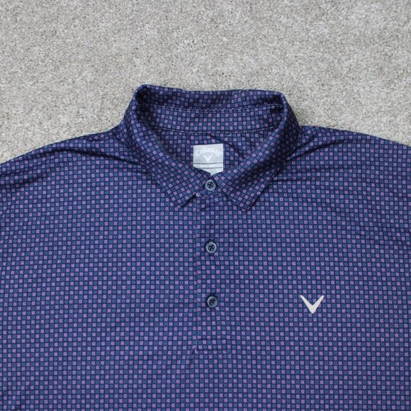 Callaway Opti-Dri Polo Shirt Mens XL Blue/Pink Geometric Golf Stretch S/S - Picture 6 of 13